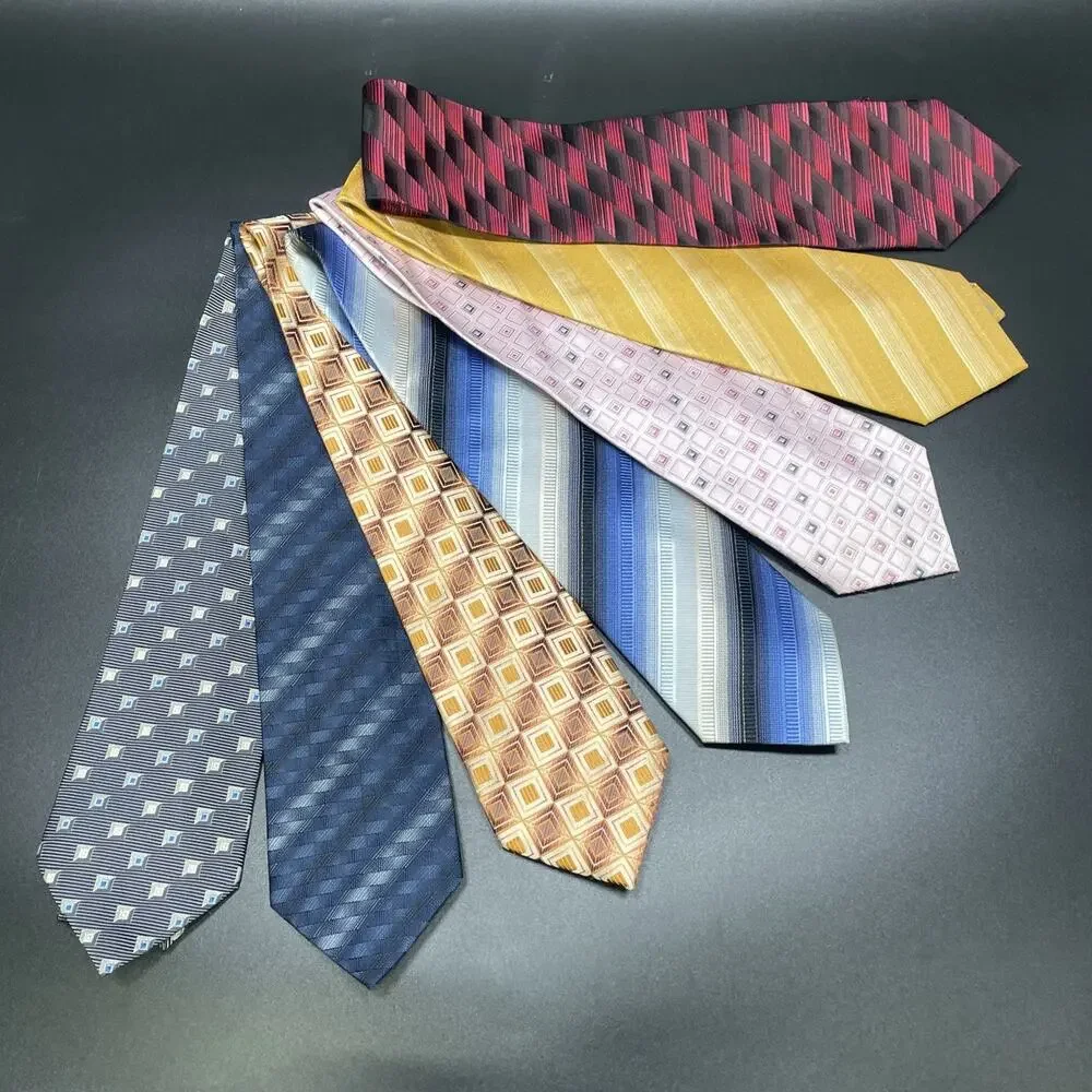 Karako Mens Silk Necktie 7pc Extra Long 62 Inch Wide Geometric Striped Assorted
